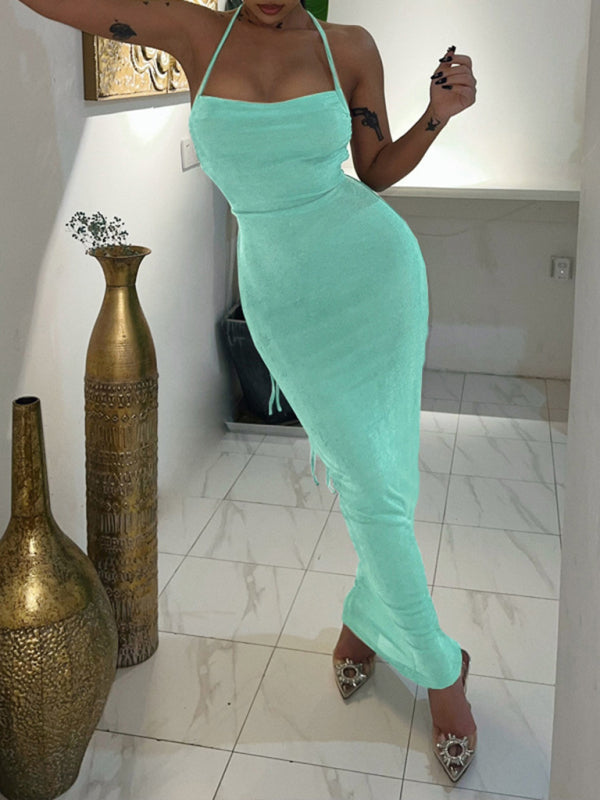 New fashionable and sexy backless strappy long skirt tube top halter neck dress kakaclo