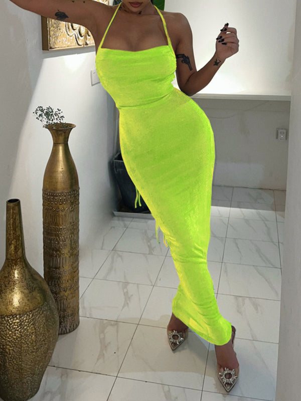 New fashionable and sexy backless strappy long skirt tube top halter neck dress kakaclo
