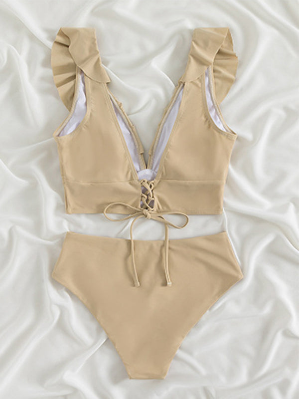 Sophie's Lace V-Neck High-Waist Split Swimsuit-TOPS / DRESSES-[Adult]-[Female]-2022 Online Blue Zone Planet