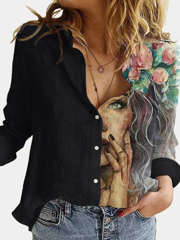Blue Zone Planet |  printed animal and plant character printed long-sleeved shirt BLUE ZONE PLANET
