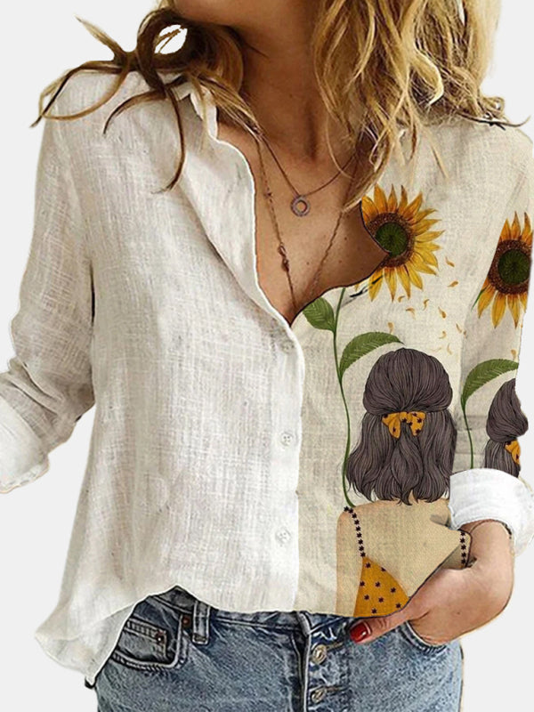 Blue Zone Planet |  printed animal and plant character printed long-sleeved shirt BLUE ZONE PLANET
