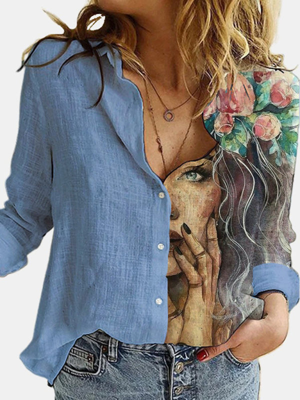 Blue Zone Planet |  printed animal and plant character printed long-sleeved shirt BLUE ZONE PLANET