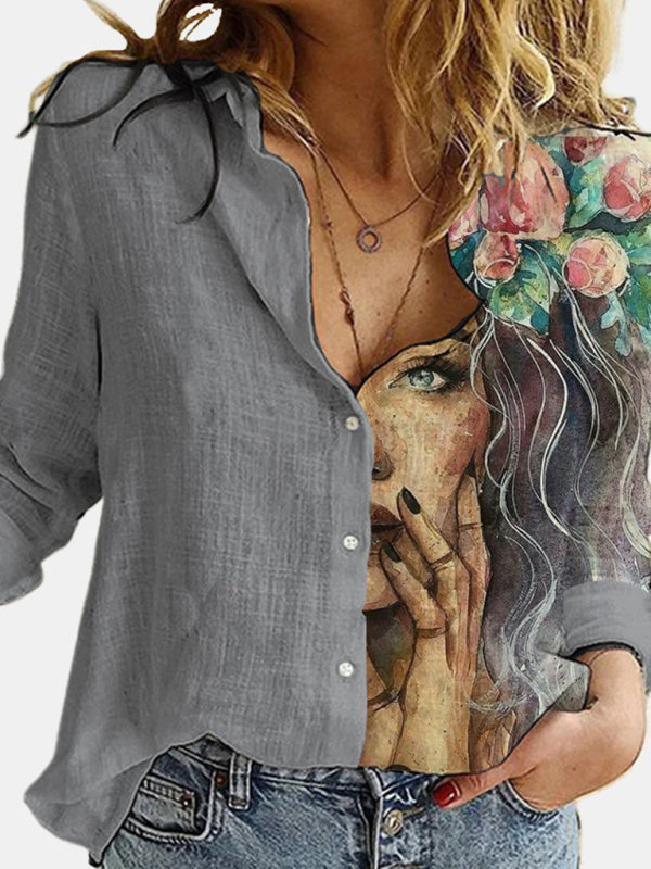 Blue Zone Planet |  printed animal and plant character printed long-sleeved shirt BLUE ZONE PLANET