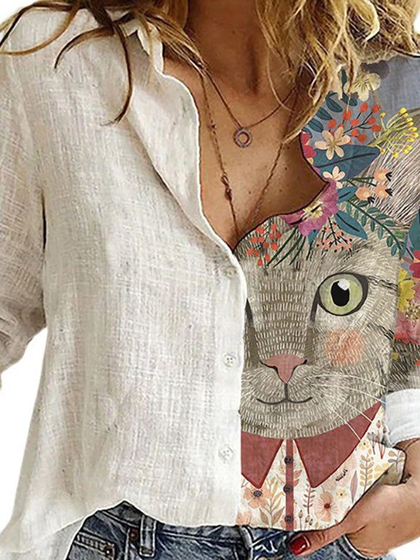 Blue Zone Planet |  printed animal and plant character printed long-sleeved shirt BLUE ZONE PLANET