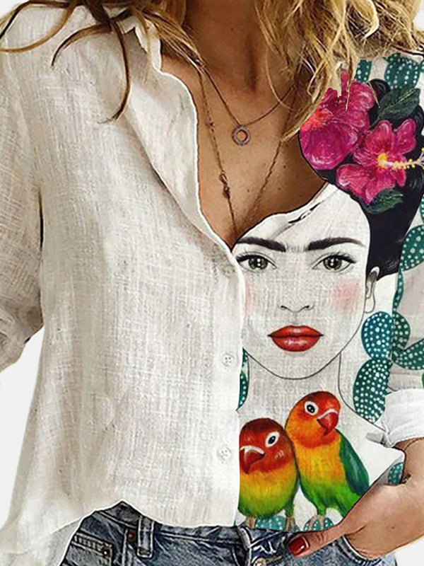 Blue Zone Planet |  printed animal and plant character printed long-sleeved shirt BLUE ZONE PLANET