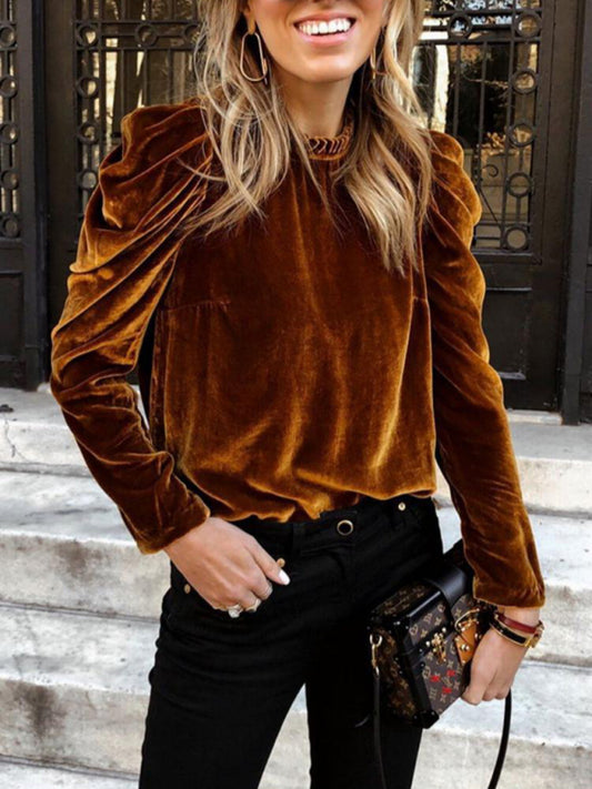 velvet puff long sleeve top kakaclo