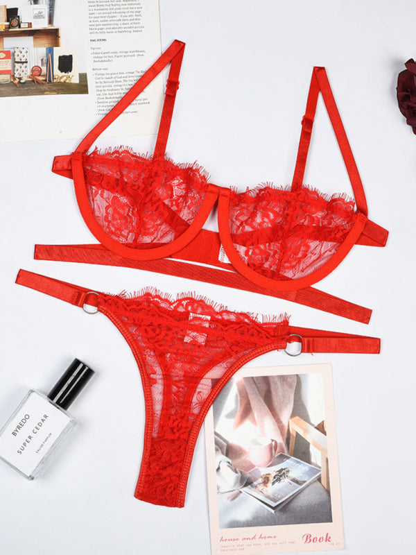 Three-point lingerie with steel ring split temptation see-through suit BLUE ZONE PLANET