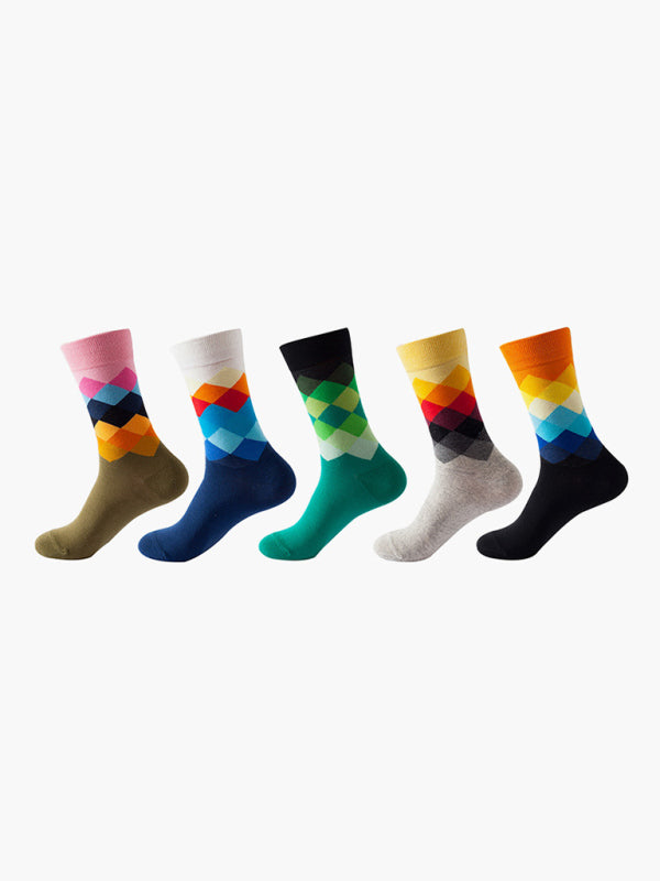 Blue Zone Planet |  New basketball Christmas fun pattern mid-calf socks (a variety of colors to choose from) 5 pairs kakaclo