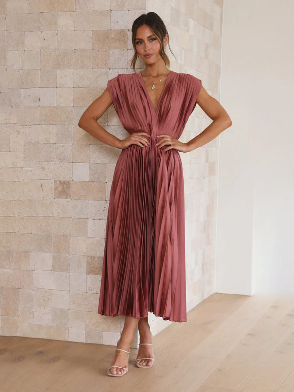 pleated loose zipper sleeveless dress BLUE ZONE PLANET