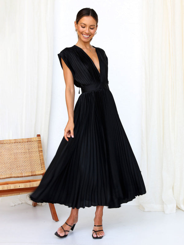 pleated loose zipper sleeveless dress BLUE ZONE PLANET