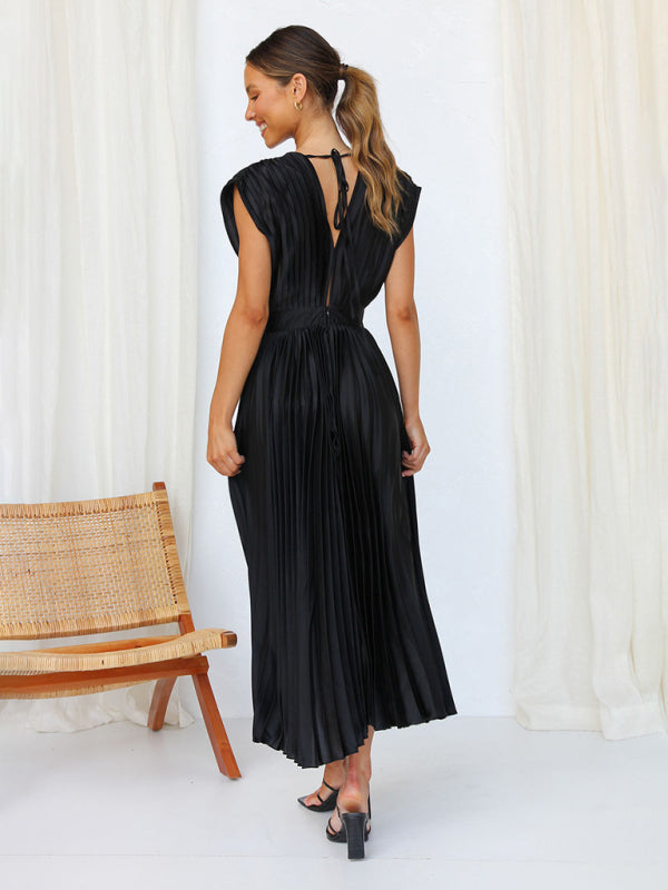 pleated loose zipper sleeveless dress BLUE ZONE PLANET