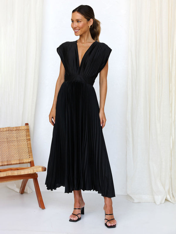 pleated loose zipper sleeveless dress BLUE ZONE PLANET