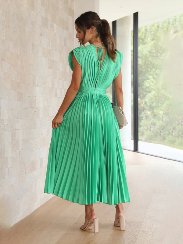 pleated loose zipper sleeveless dress BLUE ZONE PLANET