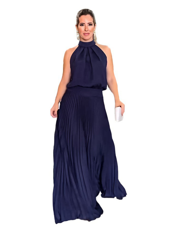Blue Zone Planet |  sleeveless strappy backless halterneck pleated dress BLUE ZONE PLANET