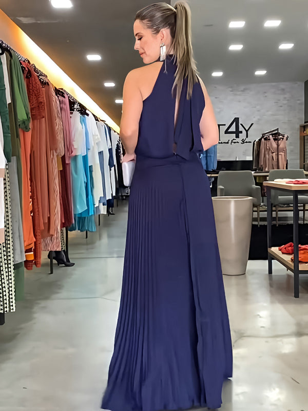 Blue Zone Planet |  sleeveless strappy backless halterneck pleated dress BLUE ZONE PLANET
