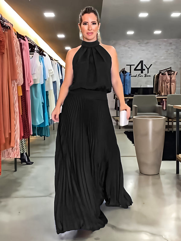 Blue Zone Planet |  sleeveless strappy backless halterneck pleated dress BLUE ZONE PLANET