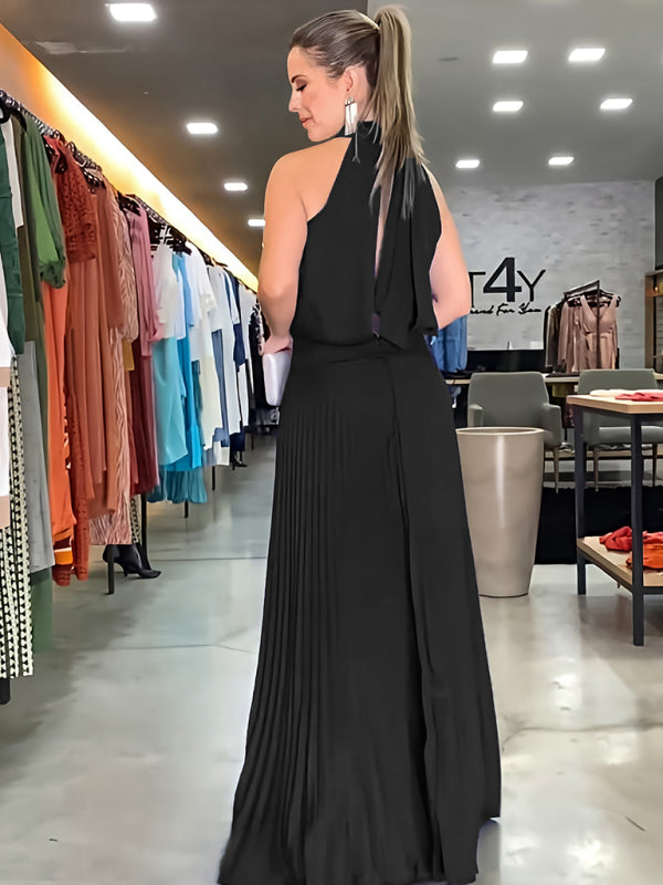 Blue Zone Planet |  sleeveless strappy backless halterneck pleated dress BLUE ZONE PLANET