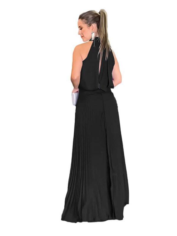 Blue Zone Planet |  sleeveless strappy backless halterneck pleated dress BLUE ZONE PLANET