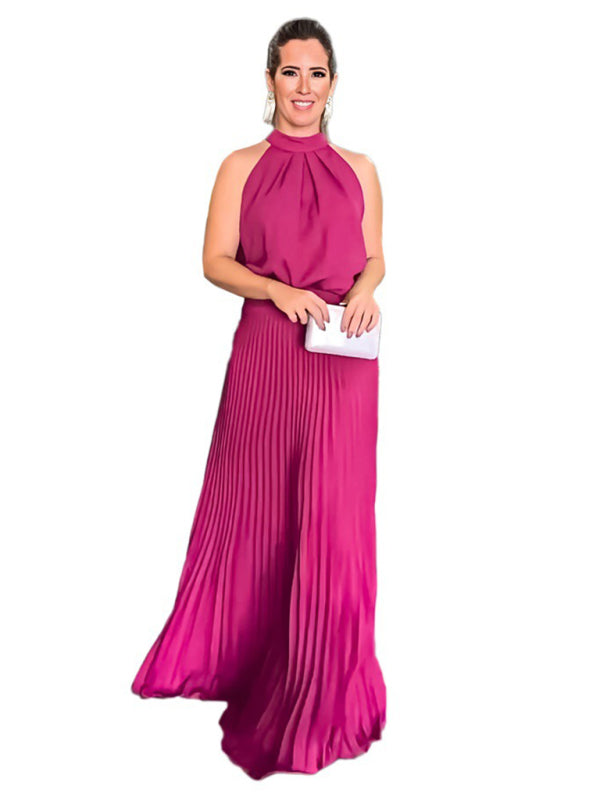 Blue Zone Planet |  sleeveless strappy backless halterneck pleated dress BLUE ZONE PLANET