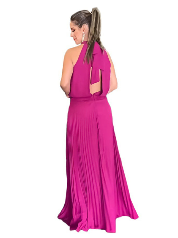 Blue Zone Planet |  sleeveless strappy backless halterneck pleated dress BLUE ZONE PLANET