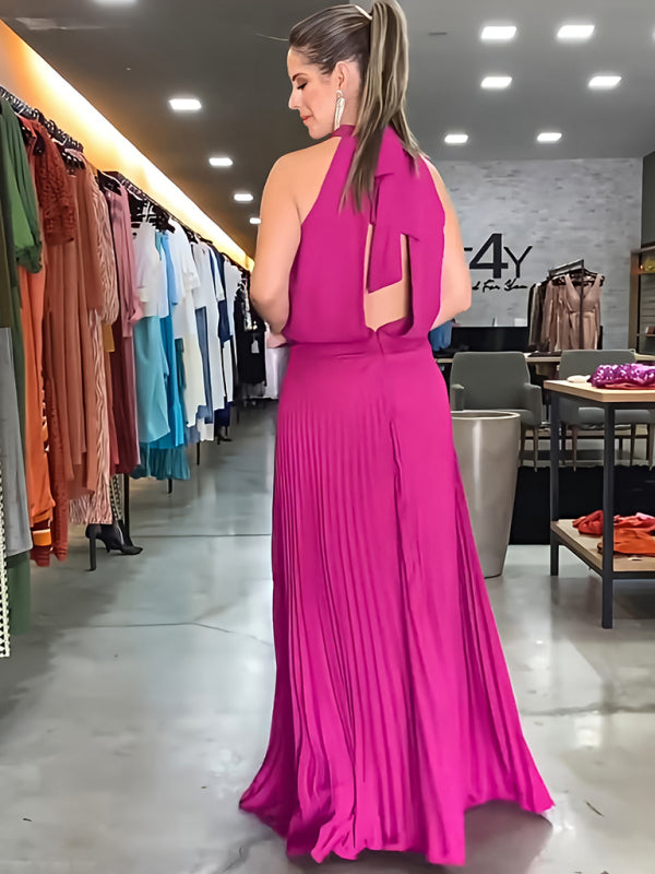 Blue Zone Planet |  sleeveless strappy backless halterneck pleated dress BLUE ZONE PLANET