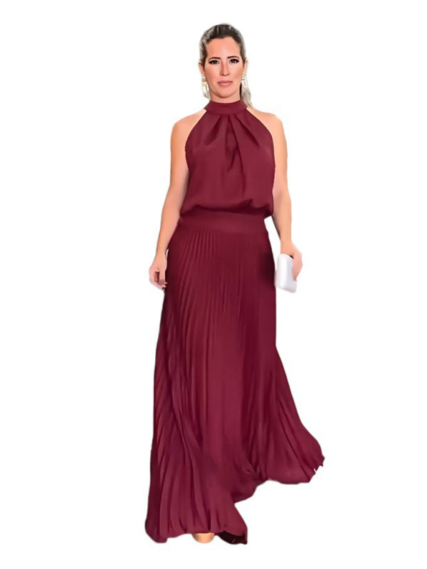 Blue Zone Planet |  sleeveless strappy backless halterneck pleated dress BLUE ZONE PLANET