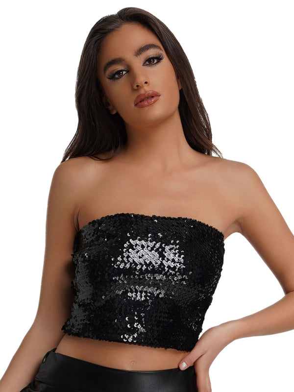 Women's sequin inner performance wear high elastic bandeau top kakaclo