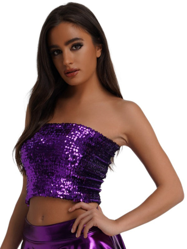 Women's sequin inner performance wear high elastic bandeau top kakaclo