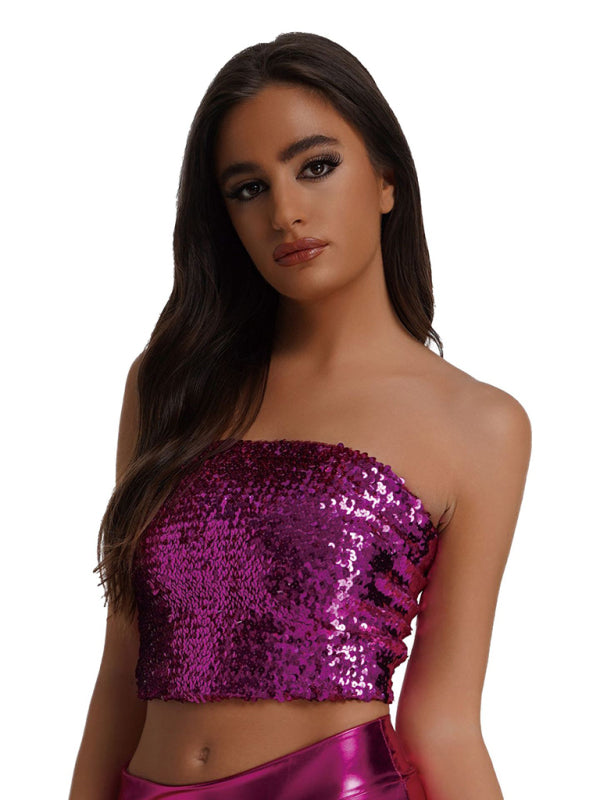 Women's sequin inner performance wear high elastic bandeau top kakaclo