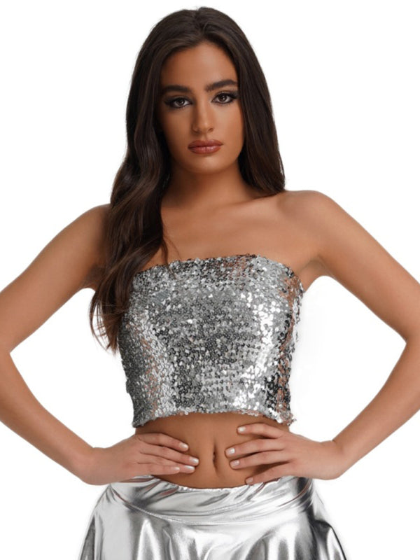Women's sequin inner performance wear high elastic bandeau top kakaclo
