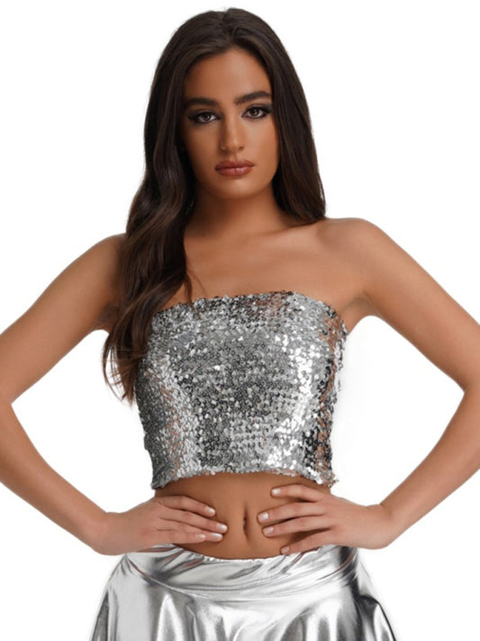 Women's sequin inner performance wear high elastic bandeau top kakaclo