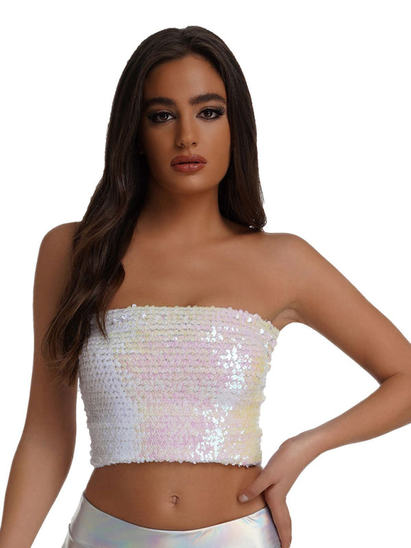 Women's sequin inner performance wear high elastic bandeau top kakaclo