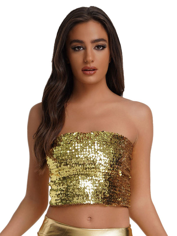 Women's sequin inner performance wear high elastic bandeau top kakaclo