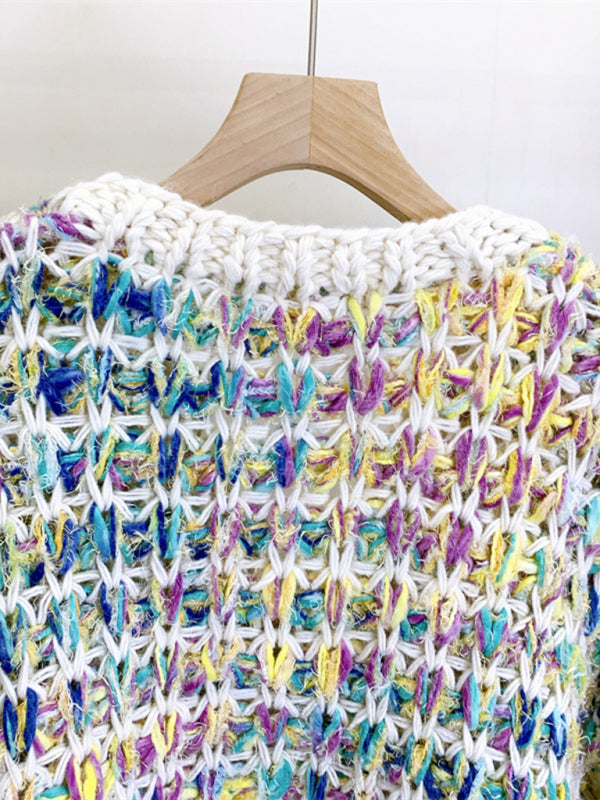 Thick Knitted Colorful Hand-Knitted Sweater Jacket Lazy Style Outer Top kakaclo