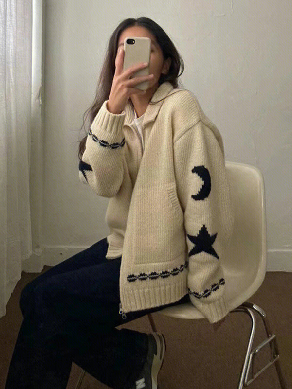 gentle style soft waxy knitted cardigan lazy style star sweater jacket kakaclo