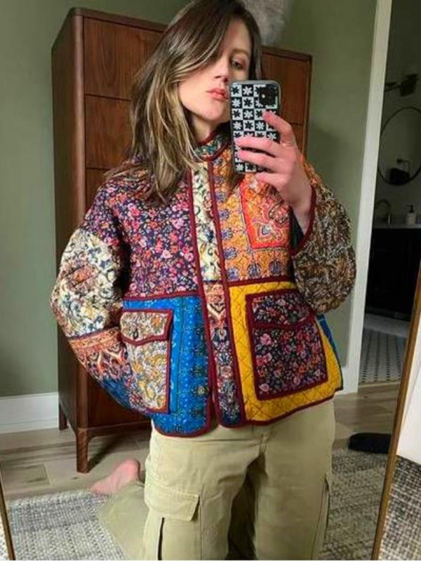 New autumn and winter printed casual loose jacket cotton coat-[Adult]-[Female]-Pattern-S-2022 Online Blue Zone Planet