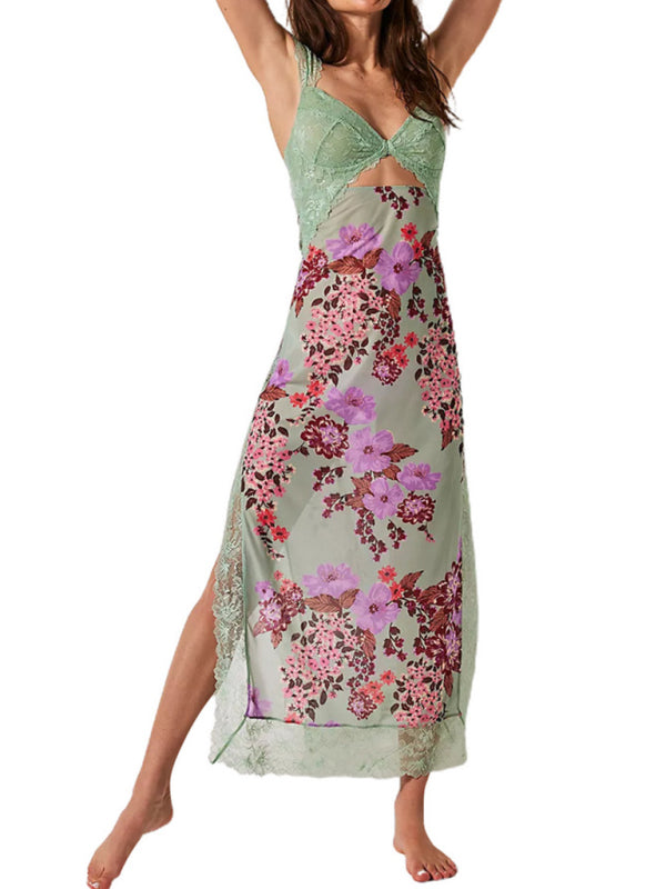 Blue Zone Planet |  Gentle Lace Straps Spliced Slit Long Dress BLUE ZONE PLANET