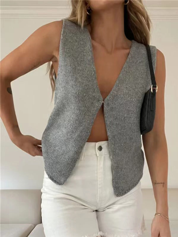 Deep V Sleeveless Hot Girl Knitted Top Cardigan kakaclo