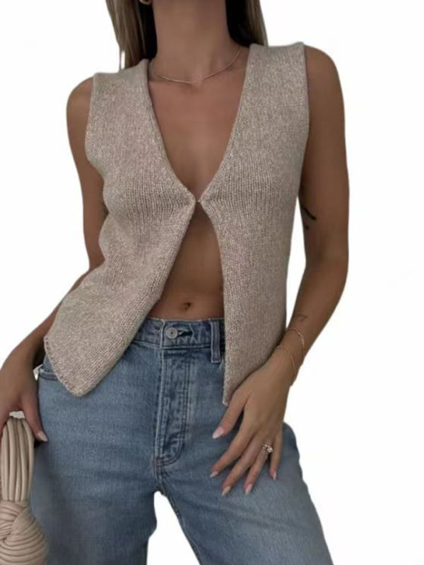 Deep V Sleeveless Hot Girl Knitted Top Cardigan kakaclo