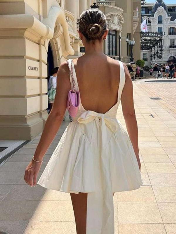 Sophia's Sexy Backless Strappy Bow Evening Mini Dress