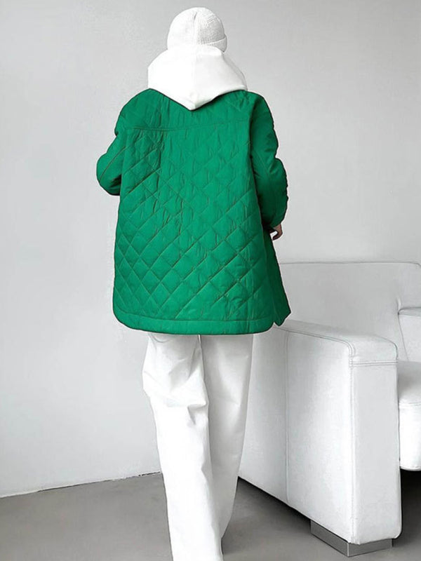 style long buttoned lapel loose warm rhombus cotton jacket kakaclo