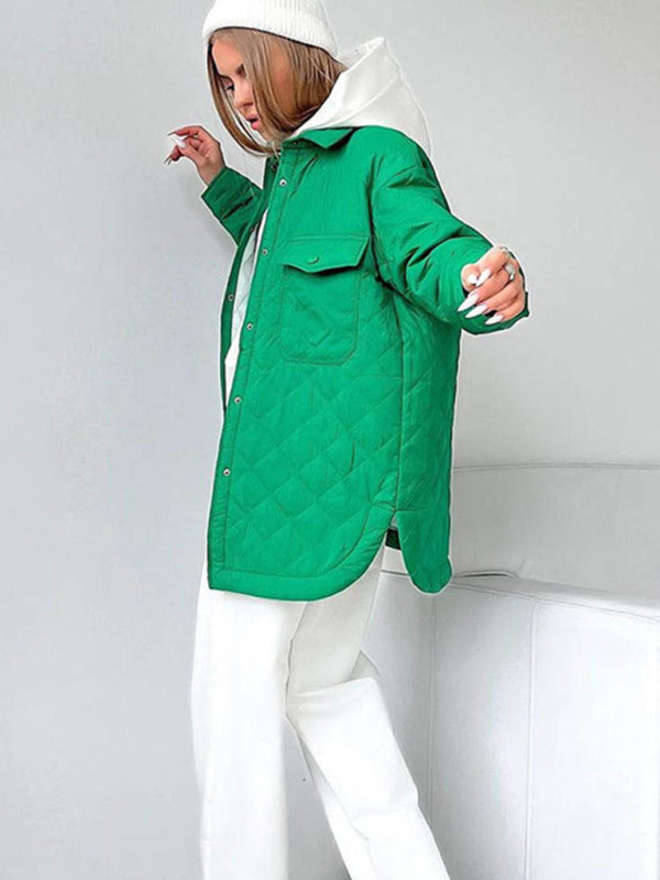 style long buttoned lapel loose warm rhombus cotton jacket kakaclo
