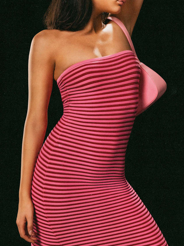 Tube top long knitted striped sexy slim fit hip-hugging dress BLUE ZONE PLANET