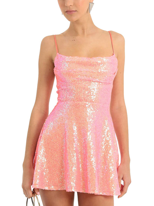 Sexy suspender sequin strappy dress-[Adult]-[Female]-Pink-S-2022 Online Blue Zone Planet