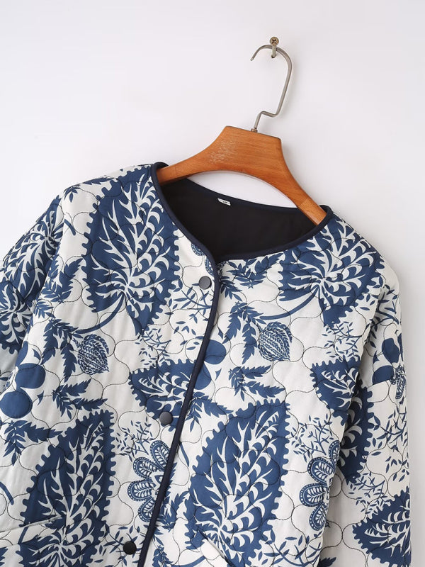 Printed Thick Button Quilted Jacket kakaclo