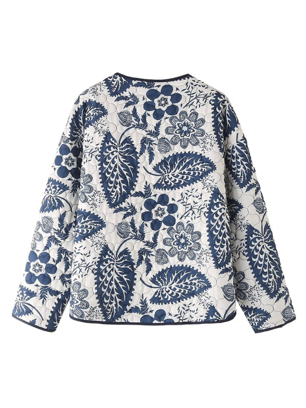 Printed Thick Button Quilted Jacket kakaclo