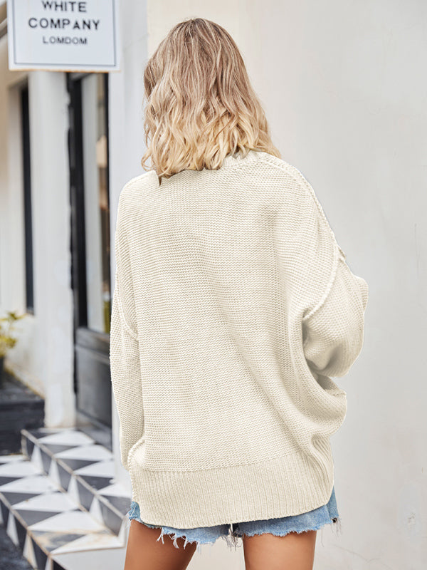 Blue Zone Planet | V-neck loose pullover sweater kakaclo