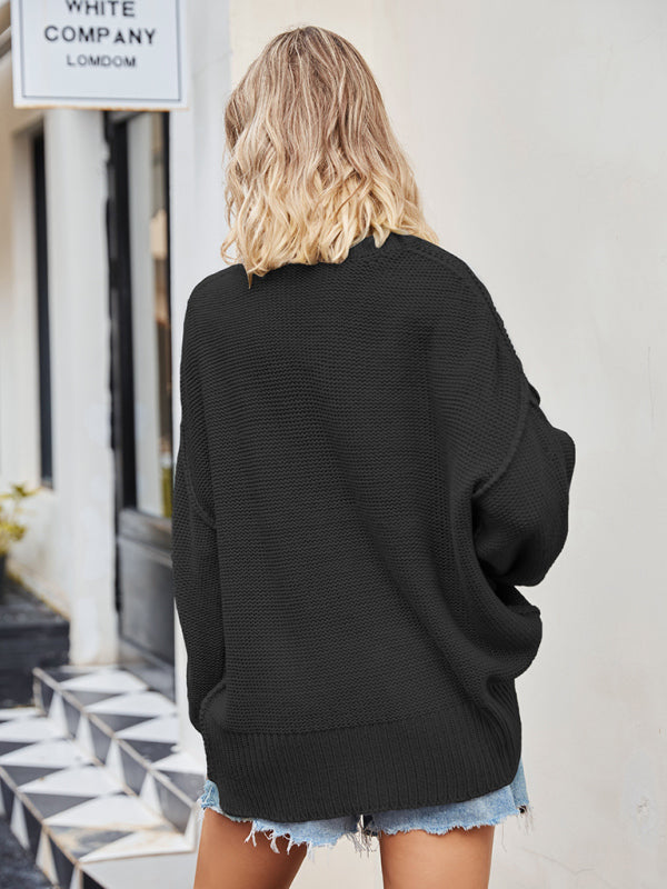 Blue Zone Planet | V-neck loose pullover sweater kakaclo