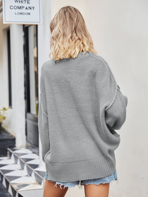 Blue Zone Planet | V-neck loose pullover sweater kakaclo