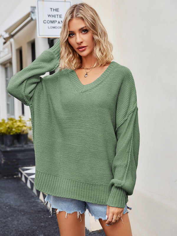 Blue Zone Planet | V-neck loose pullover sweater kakaclo